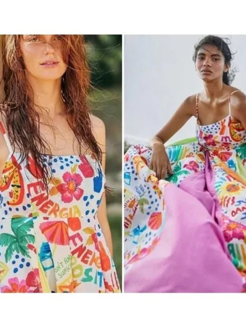 FARM Rio Multicolor Floral & Shell Print Maxi Dress with Pink Panel - Picture 2 of 6